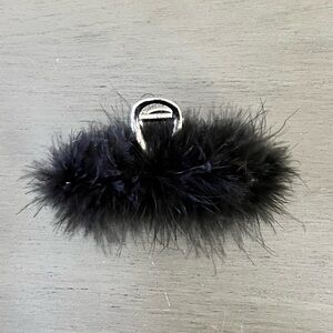 Black Ostrich Feather Silver Metal Large Xtra Hold 4.25" Lobster Claw Hair Clip
